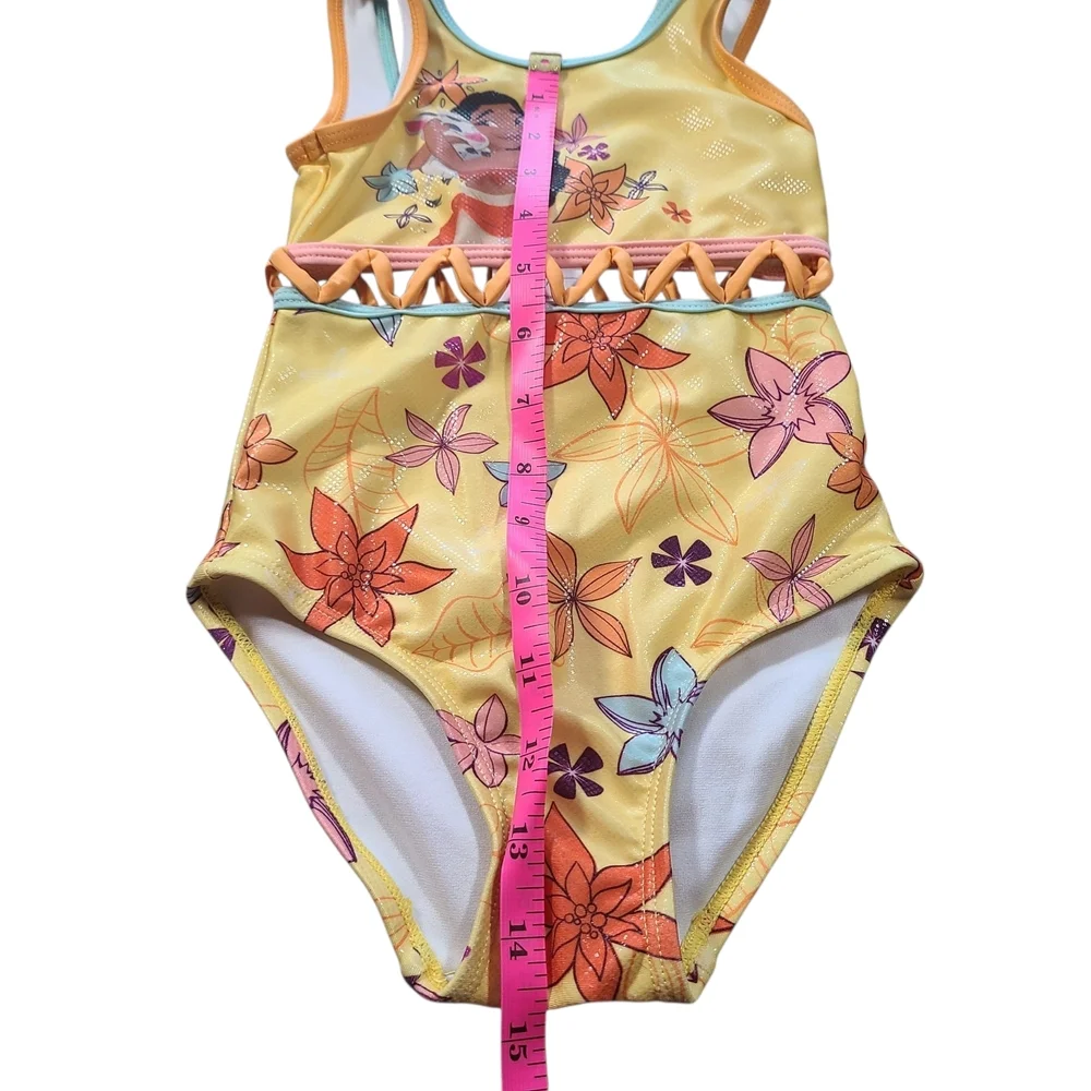 Disney Moana Swimsuit Girls 3T One Piece Yellow Floral Pua Graphic - Picture 9 of 9